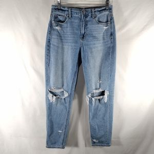 American Eagle Mom Jeans Womens 4 Med Blue Distressed Destroyed High Rise